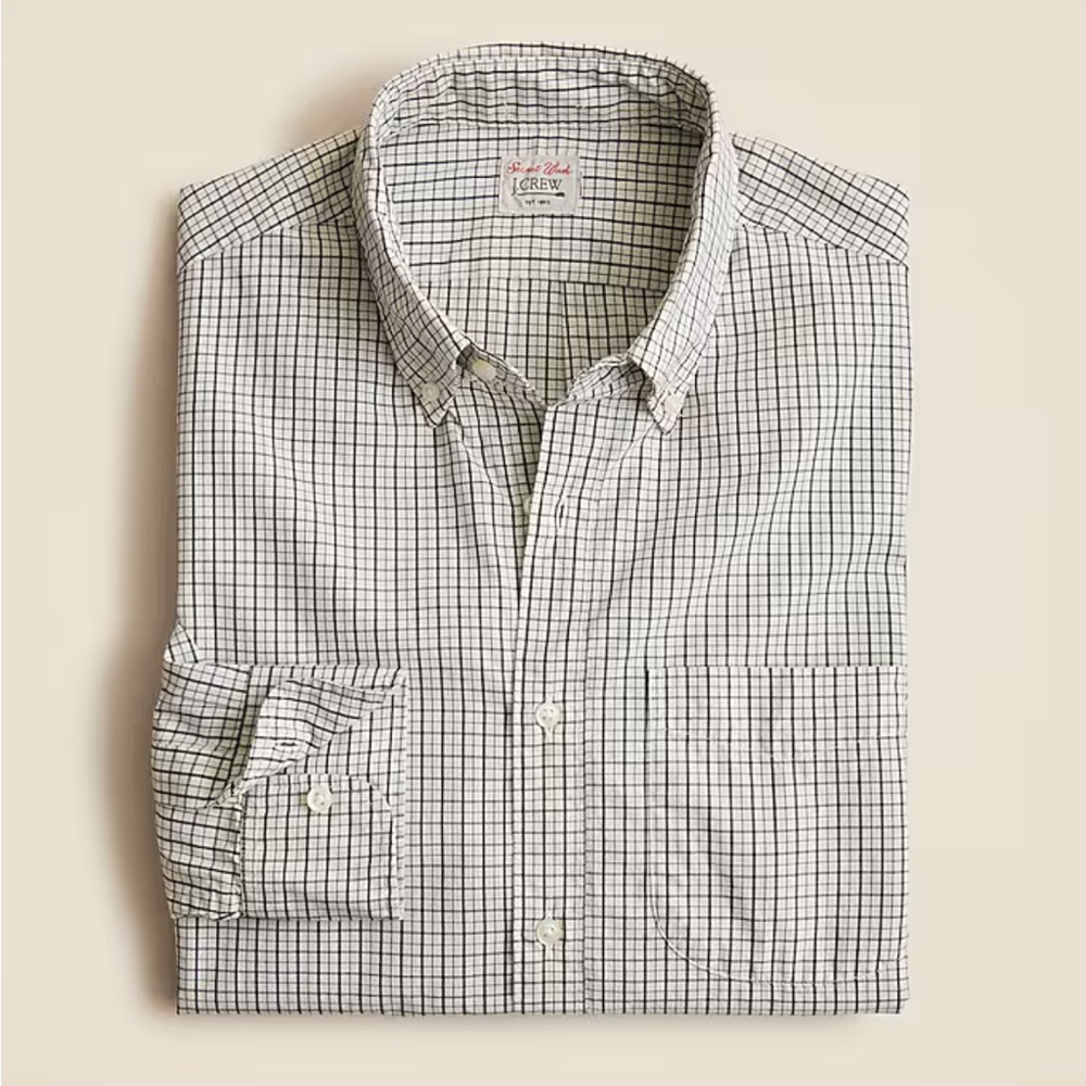 J. Crew Secret Wash red blue white plaid cotton poplin shirt
